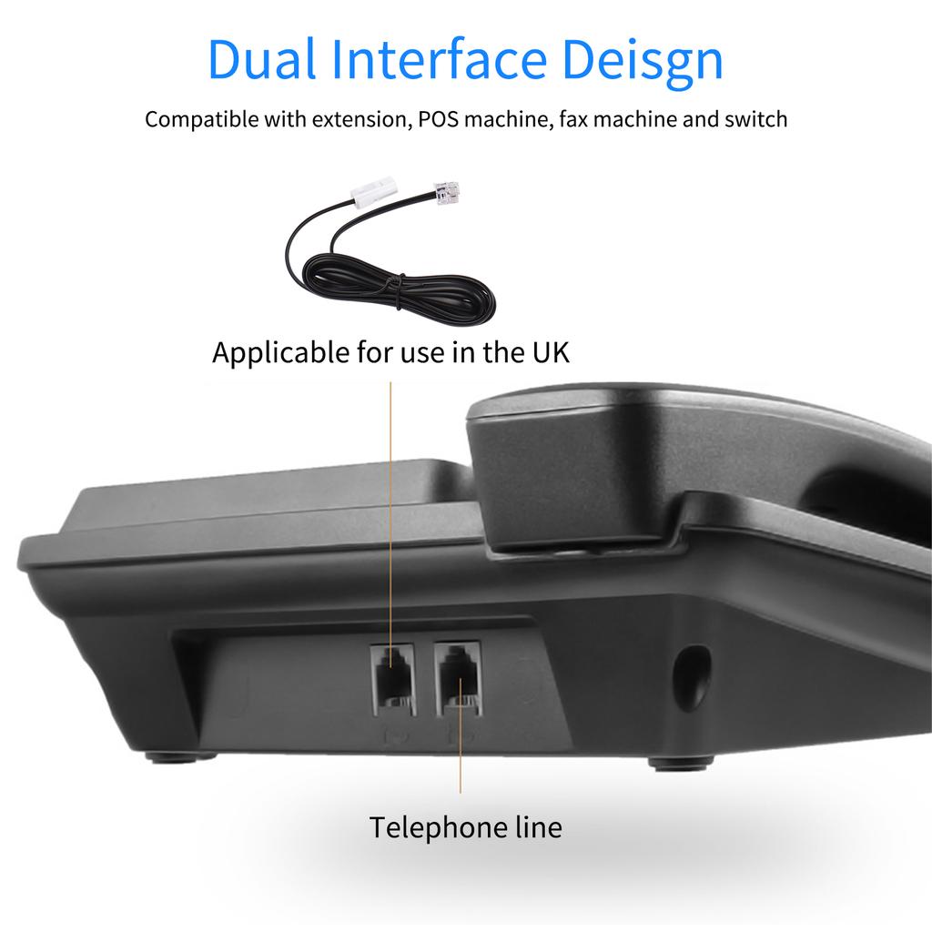Black Corded Phone Desk Landline Phone Telephone DTMF FSK Dual System Support Hands Free Redial Flash Speed Dial Ring