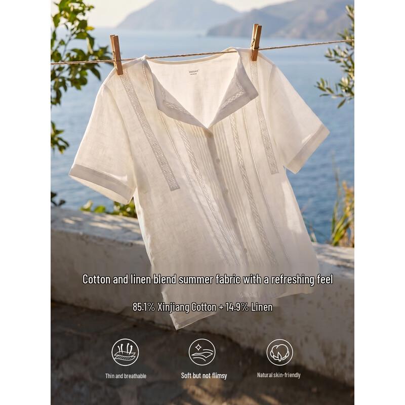 INMAN French-Style Linen-Cotton Embroidered Blouse