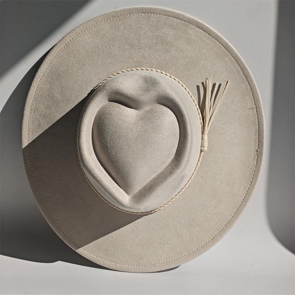 New Heart Top Suede 9 cm Wide Brim Fedora Hat Men's and Women's Autumn Felt Jazz Hat Classic Suede Fedoras Chapeau Sombrero