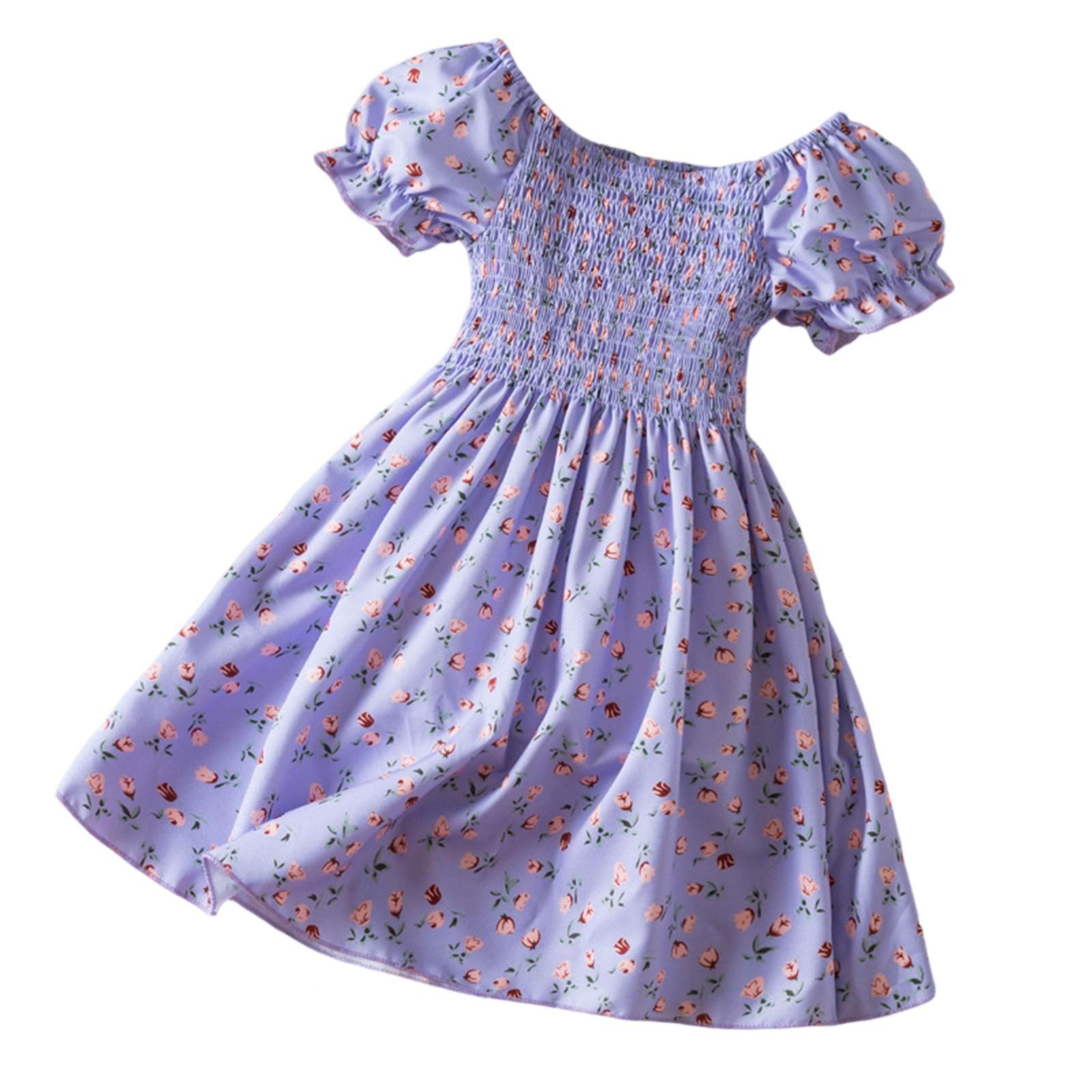 Girls Floral Skirt Short Sleeve Dress Children s Clothing Casual Children s Skirt 4Y фиолетовый