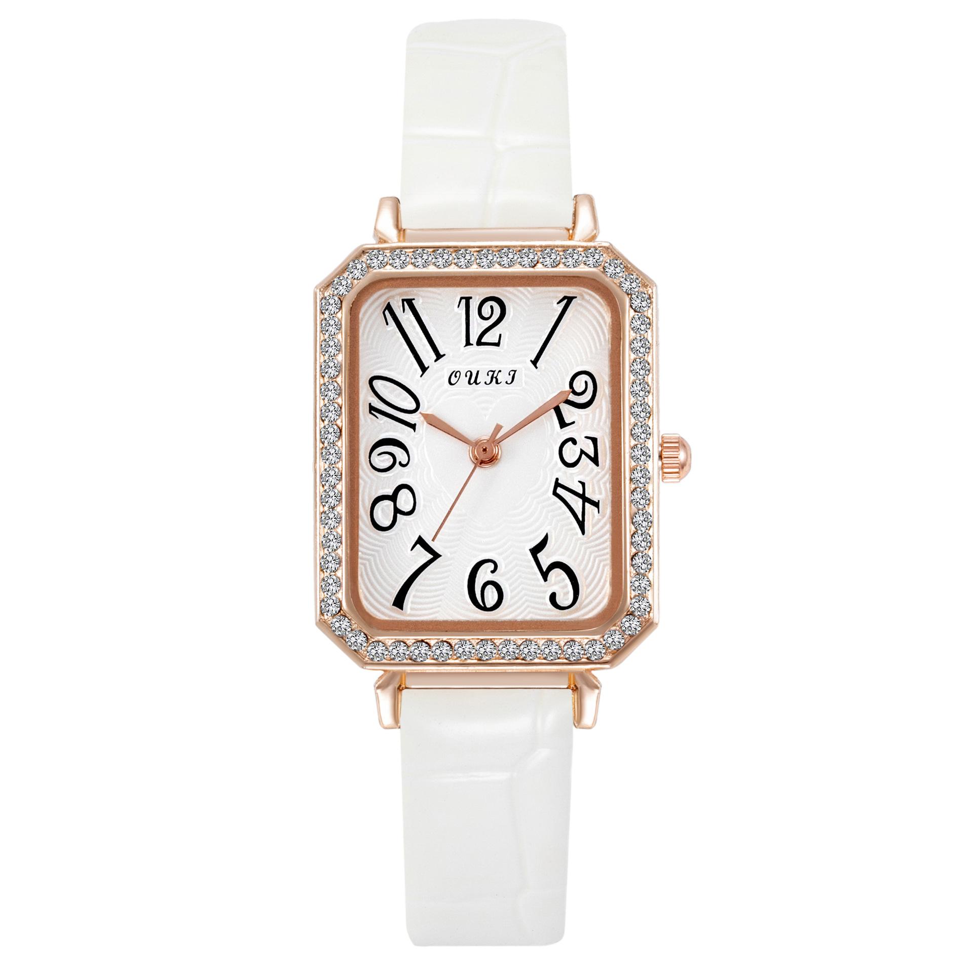 

Модні жіночі прямокутні кварцові годинники з діамантами Елегантні жіночі наручні годинники Подарунки для дружини, родини, друга білий
