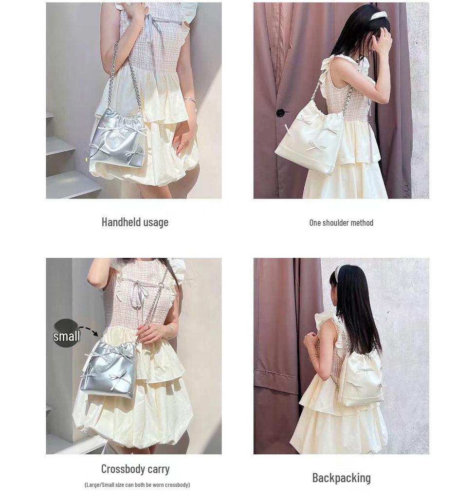 Y2K Drawstring Bow Bag: Soft Leather, Large Capacity, Cute Versatile Shoulder Commuter Bag (2025)