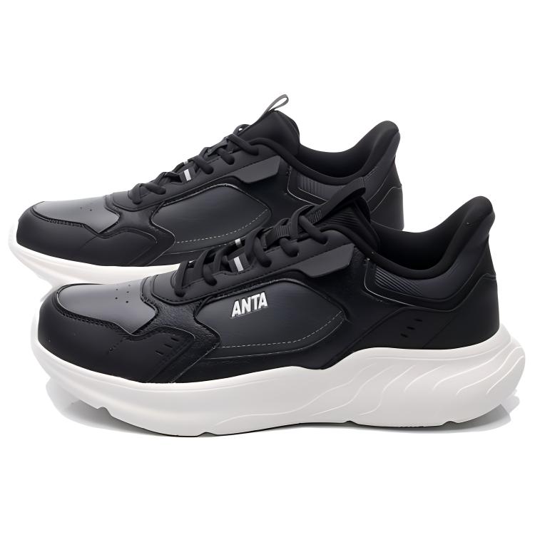 Anta Textile, Artificial Leather Slip Resistant Abrasion Resistant Low top Casual Shoes Men's Black Gray 112418814-2