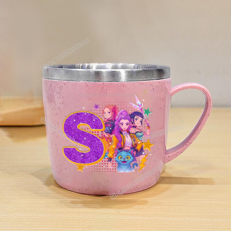 High Quality KPop Demon Hunters Letter A-z Milk Mugs Cartoon Children Water Cups School Office Coffee Tea Mug Girl Stainless Steel Drink Cup