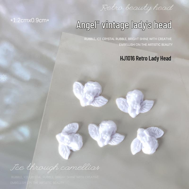 Baroque Angel Relief 3D Nail Art Decorations - Vintage White Metal, 5 Pieces