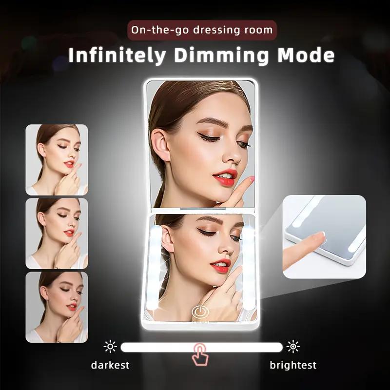 LED Pocket Mirror with 3X Magnification with Eyebrow Tweezers Mini Ultra, 3 colors Lights Touch Dimmable Compact Cosmetic Mirror