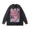 Heavy Cotton Men'S Top American Street Tide Cartoon Printing Washed Long-Sleeved T-Shirt Men And Women