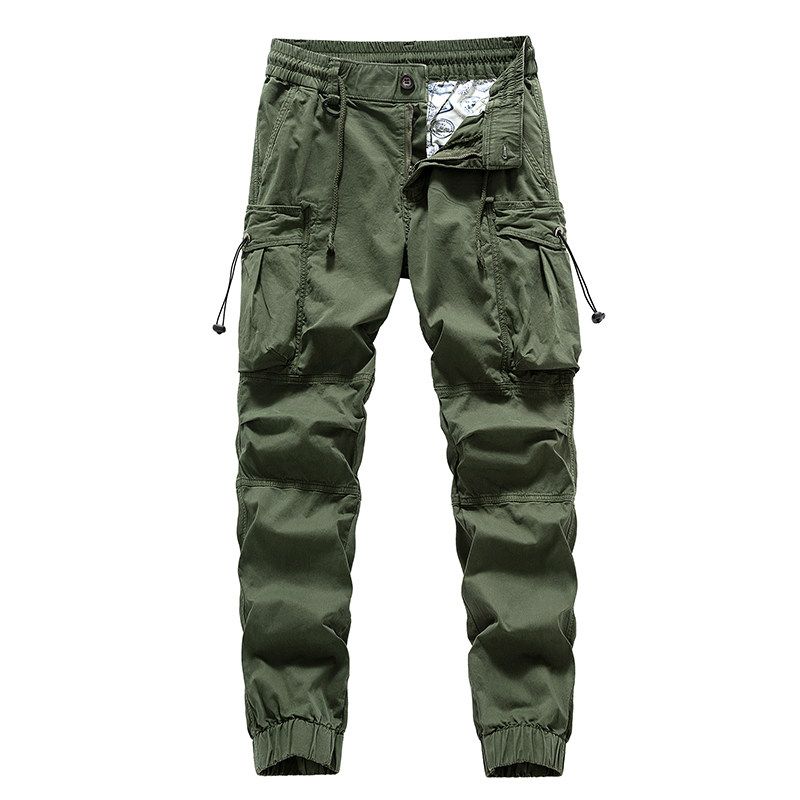 Men's Casual Pants for Spring and Autumn, American-Style Loose Cargo Pants with Multiple Pockets and Jogger Cuffs, Export Surplus with Tags Removed