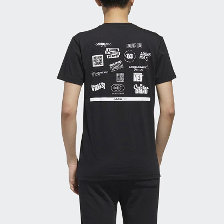 Adidas Neo Faves Print Sports Short Sleeve Tee Men Tops Black FP7350