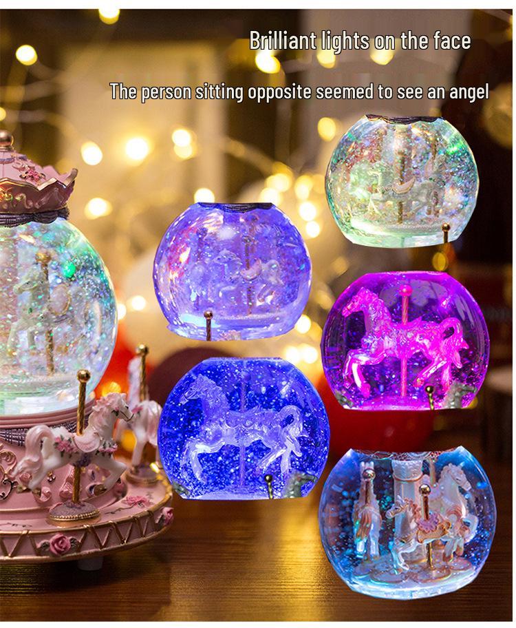 Light-Up Carousel Crystal Ball Music Box with Snowfall Effect - Perfect Christmas or Birthday Gift