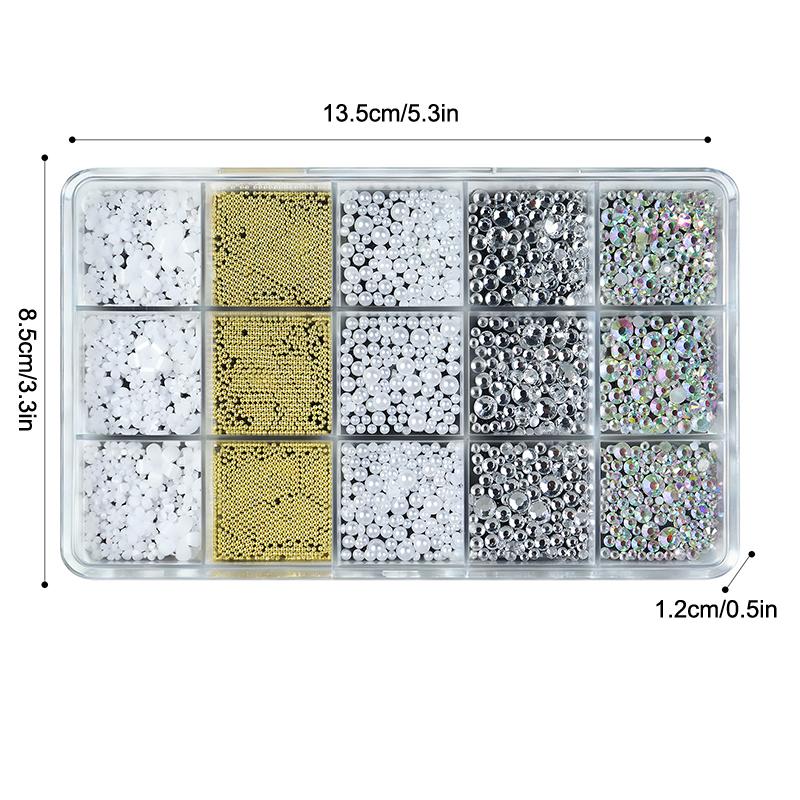 12/15 Grids/Box 3D Nail Art Decoration Kit With Resin Bowknot Pearls Heart & Assorted Shapes Kawaii Nail Charms Diy Manicure Art