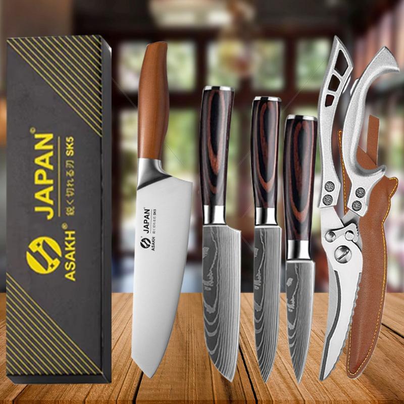 Stainless Steel Kitchen Knife Set Professional Japanese Chef's Knife Fruit Slicing Santoku Knife Damascus Laser Cooking Knife