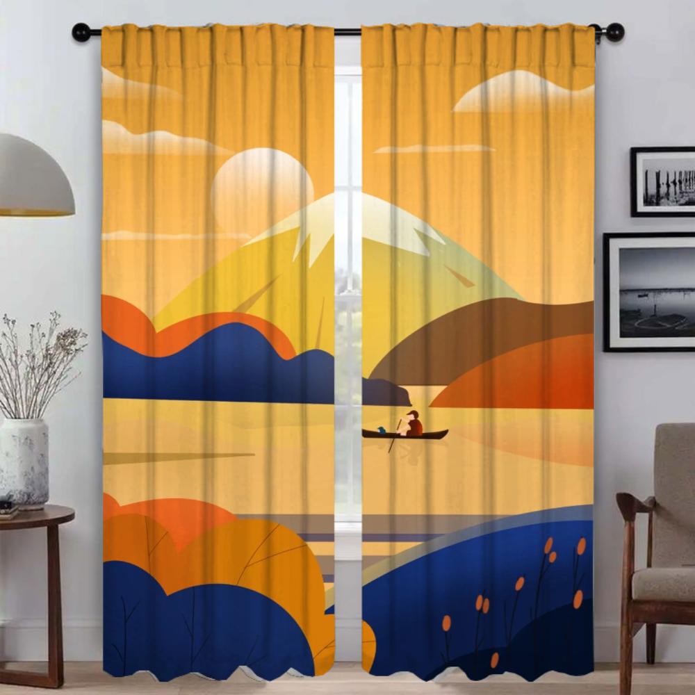 Healing Is the Sunset Window Curtain for Room 2 Panel Curtains for Bedroom Shades Partition Home Interior Curtains Living Camera