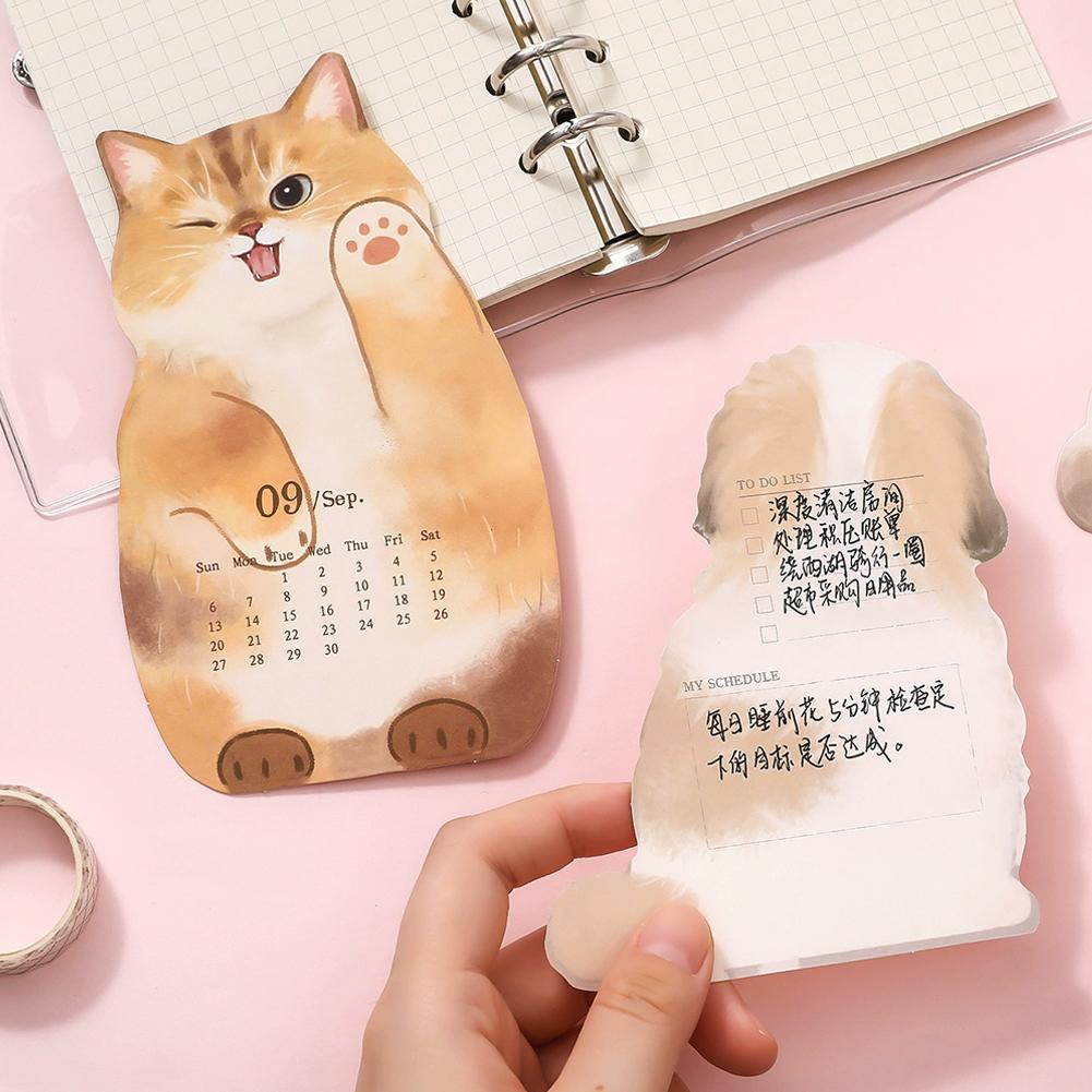 2026 Cartoon Dog Cat Card Insert Desk Calendar Monthly Planner With Wooden Base Desktop Decor For Monthly Schedule Organizer
