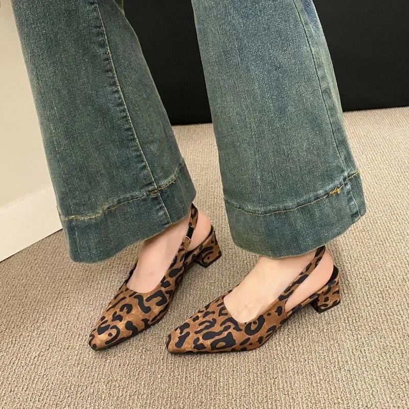 Fashion Summer Women Slingback Woman Flats Low ShoesHigh Heels Pointed Toe Flat Sandals Shoes Without Heels Leopard Print Ladies Casual