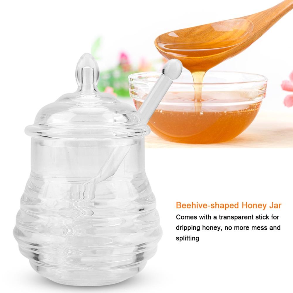 245ml Honey Jar Transparent with Dripper Stick Storage Container Easy To Clean Durable Syrup Pot Kitchen Dining