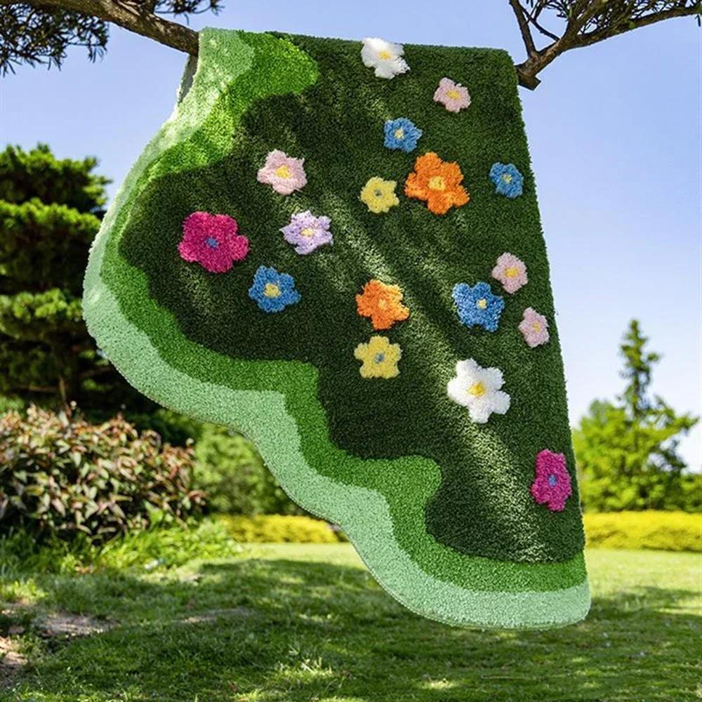 Floral Tufted Carpet Garden Absorbent Non-slip Carpet Soft Rug Anti-slip Indoor Floor Footer Bedroom Bedside Foot Pad Room Decor