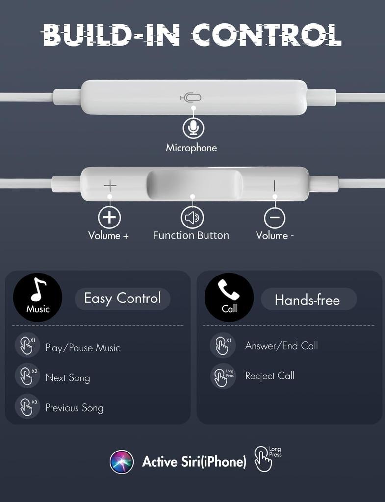 Antool with Microphone Sound Quality Enhanced Magnetic Iahon Call Home CTIA Standard Earphones, Wired, [2023 Version] Design, Anti-tangle Earphones,