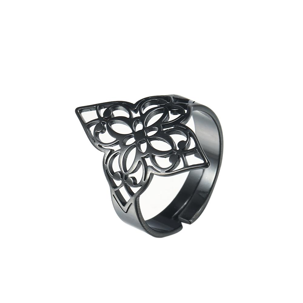 Simple Cutout Filigree Flower Rings for Women Stainless Steel Wedding Party Adjustable Vintage Ring Jewelry Gift