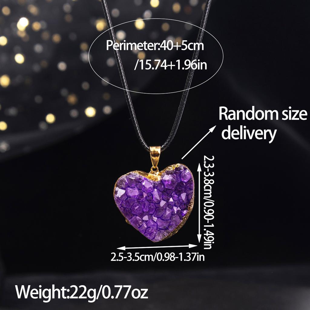 Natural Amethyst Pendant, Heart-shaped Crystal Cluster Edging Necklace, Jewelry