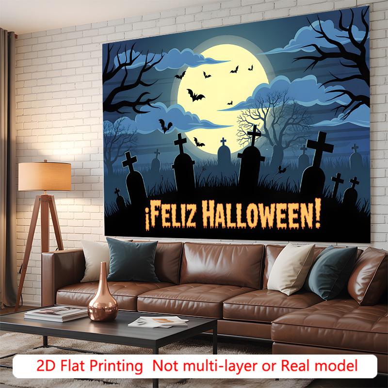 Party Backdrop Halloween Flat Spooky Cemetery Crosses Bats Event Photo Background Party Decor