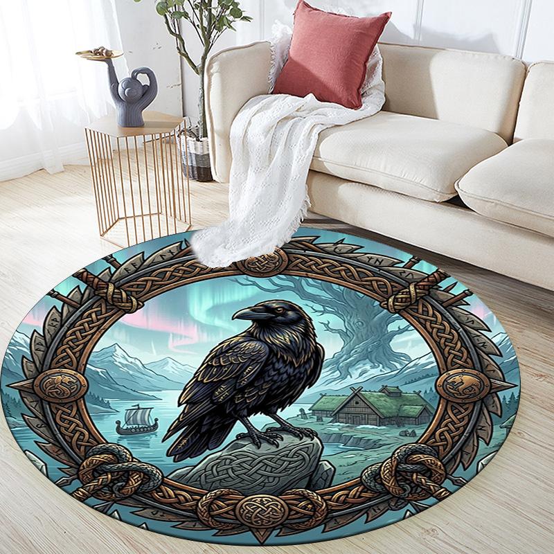Raven Norse Landscape Round Area Rug Under Office Chairs Bedroom Living Room Home Decor