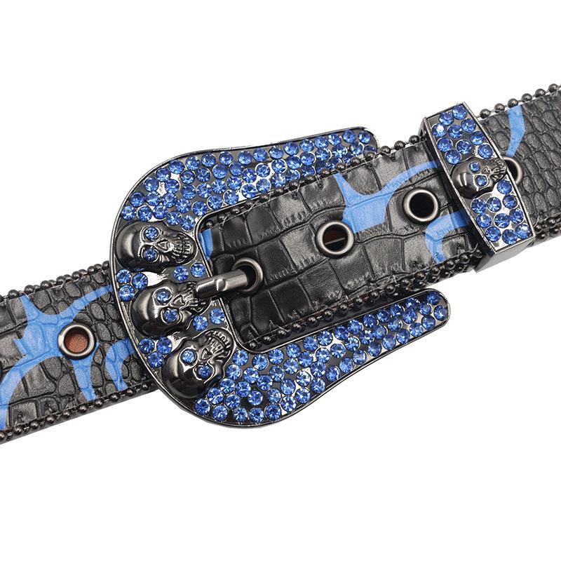 European And American Printed Rhinestone Inlaid Belt High-End Pin Buckle Full Of Diamond Sequins Hip-Hop Decorative Nightclub Belt Women