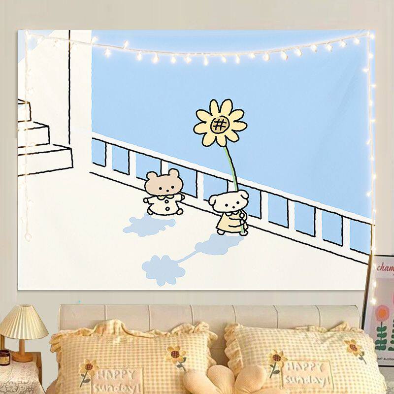Cute Cartoon Wall Tapestry for Bedroom Healing Decor Unique Living Room Wall Hanging Art Cloth