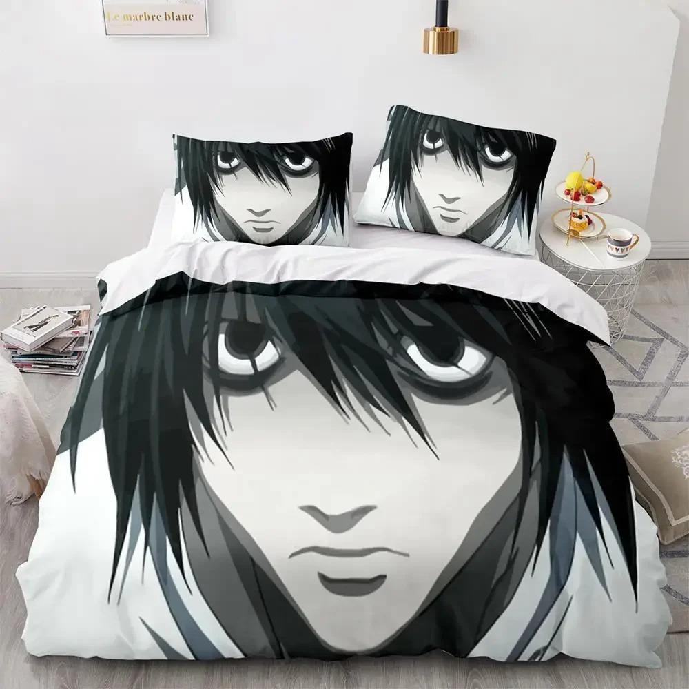 

Комплект постільної білизни Зошит смерті Single Twin Full Queen King Size Bed Set Дорослі Дитяча спальня Підодіяльники 3D-друк Аніме Зошит смерті AU Double 180x210cm