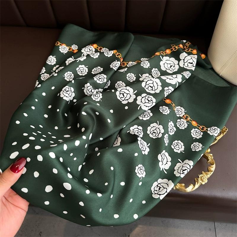 90X90Cm Retro Floral Print Handkerchief Scarf For Women Small Shawl Square Headband Bandana Head Scarves
