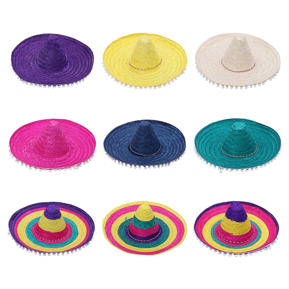 Colorful Wide Brim Straw Hats Sombrero Sun Hat Summer Mexican Party Hat  Women