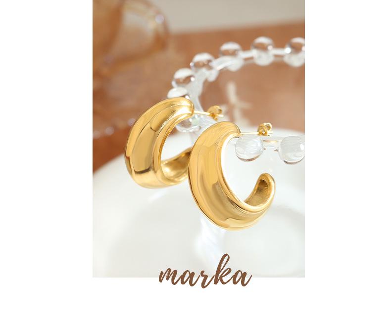 C-Shaped Textured Titanium Steel Earrings, 18k Gold-Plated, Minimalist European and American Style for Autumn/Winter, Christmas Edition F229
