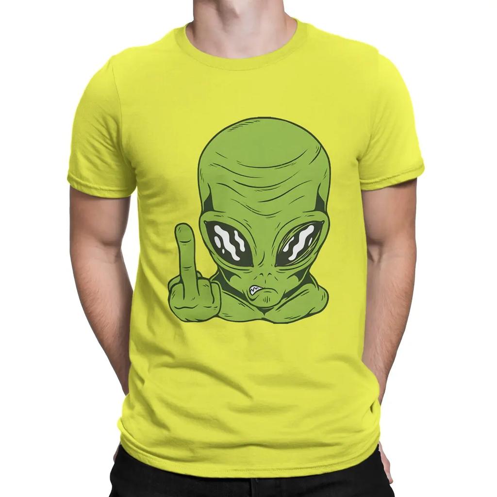 Angry Alien Head Flipping The Bird Middle Finger Men T Shirts Resident Alien Amazing Tees Short Sleeve O Neck T-Shirts Cotton