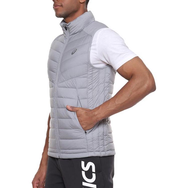 Asics Solid Color Outdoor Casual Sports Zip-Up Stand Collar Warm Down Vest Men Vests Gray 2031E441-020
