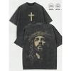 Herren Religröses Grafik-T-Shirt Jesus Dornenkrone Übergroßes Baumwoll-T-Shirt Lässige Streetwear