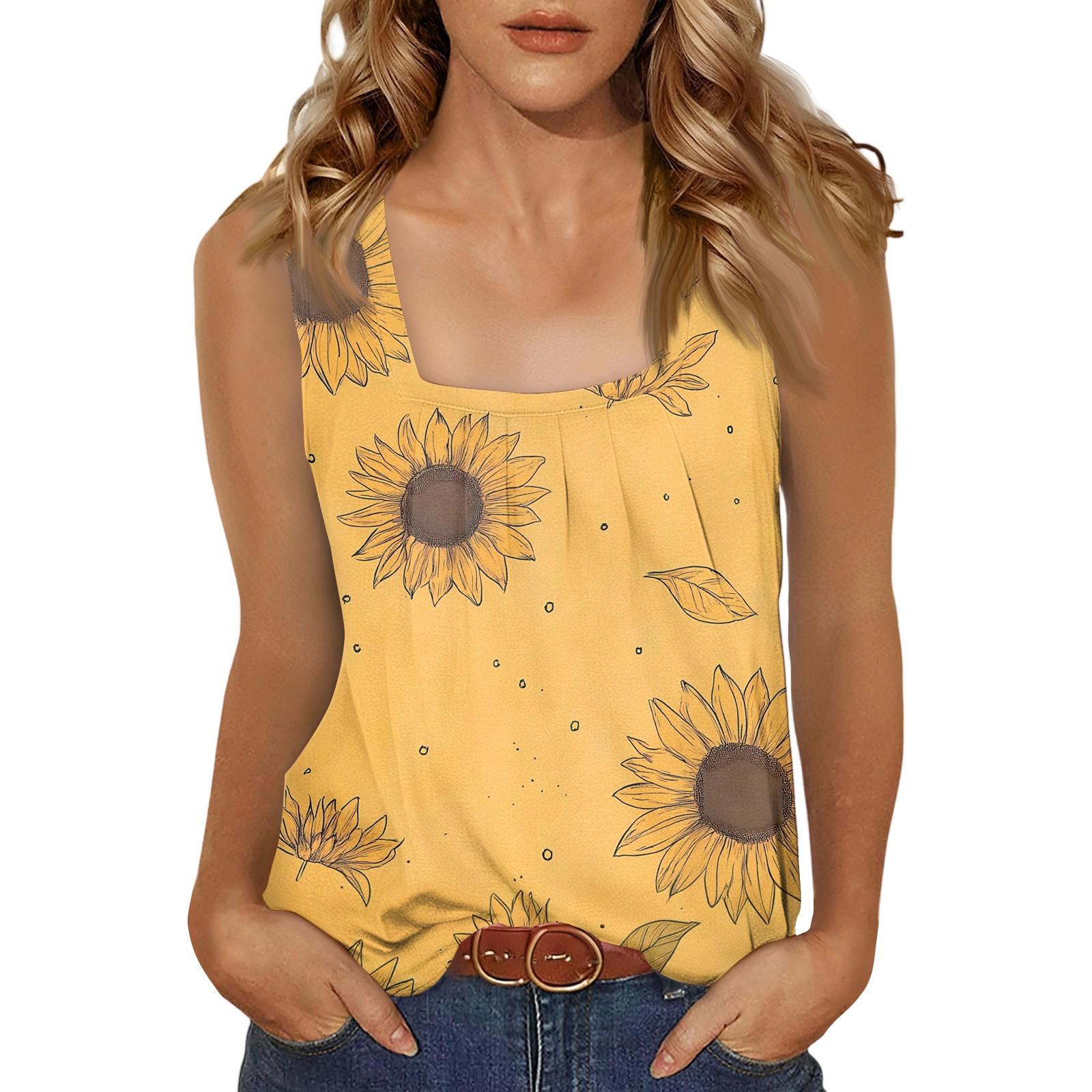 

Женская повседневная мода темперамент элегантный квадратный вырез диапазон цветочный принт топ S золотой