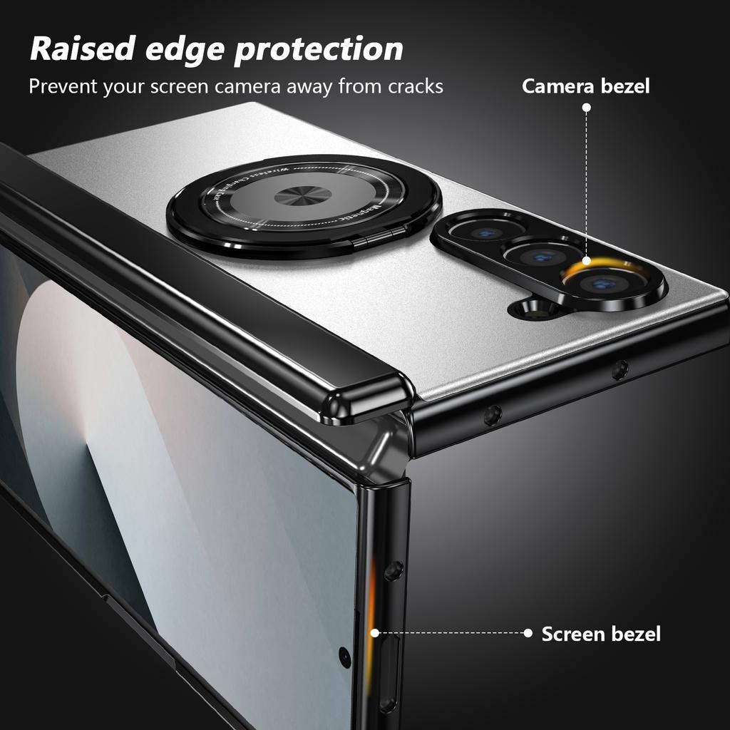 Funda de teléfono con cubierta trasera de aleación de aluminio para Samsung Galaxy Z Fold 8 Ultra 7/6/5/4 con soporte de anillo giratorio de 360°, Protector de bisagra
