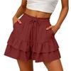 Women Casual Loose Fit Three Layer Ruffle Shorts with Elastic Waist and Drawstring for Everyday Wear Comfortable Style