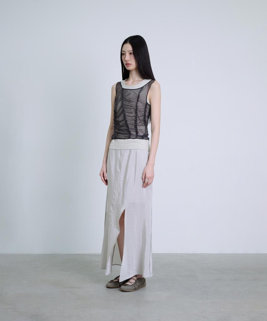 Deoaeteus Asymmetrical Incision Maxi Skirt_Light Gray