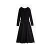 Color Block Flared Knit Long Sleeve Dress Women Dresses Black EL49438