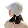 Summer Hollow Knitted Bucket Hat High-End Sun Hat Breathable Sunscreen Basin Hat Versatile Lace-Up Bucket Hat