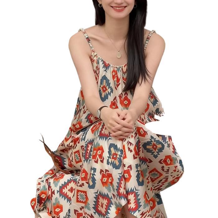 Elegantes französisches Sommerkleid mit Blumenmuster und Spaghettiträgern für Damen