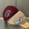 Autumn And Winter New Light Luxury Mesh Yarn Rhinestone Flower Bud Hat Retro Elegant Stewardess Hat Female Face Small Styling Top Hat