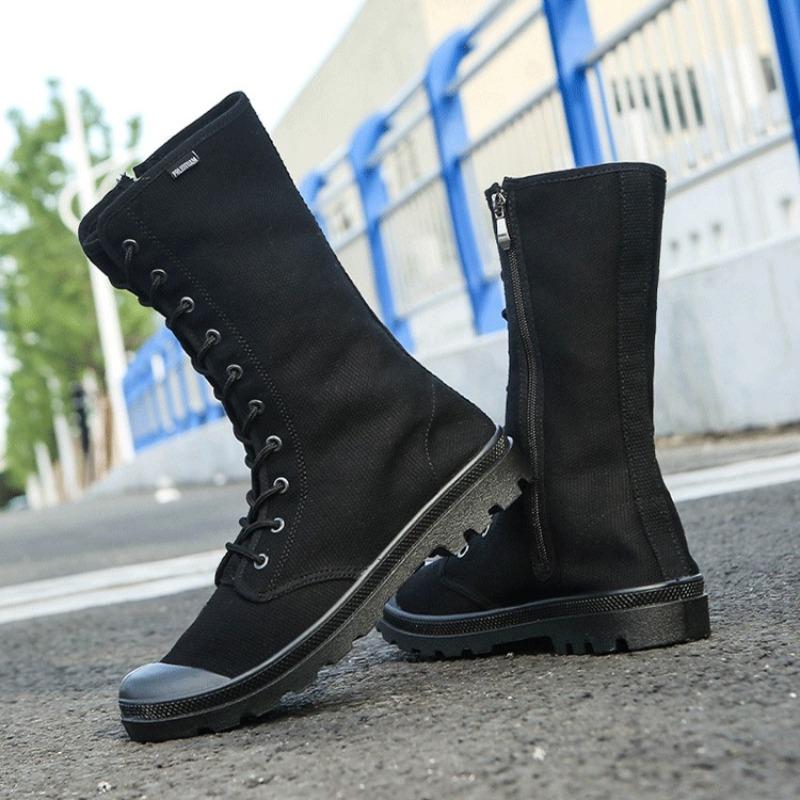 Men's High Top Boots Fashion Casual Canvas Boots Outdoor Non-slip Hiking Boots for Men Lace Up Casual Ankle Boot Botas Masculina