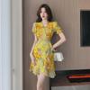 French Retro Floral Chiffon Dress: Summer Beach-Ready Irregular Skirt