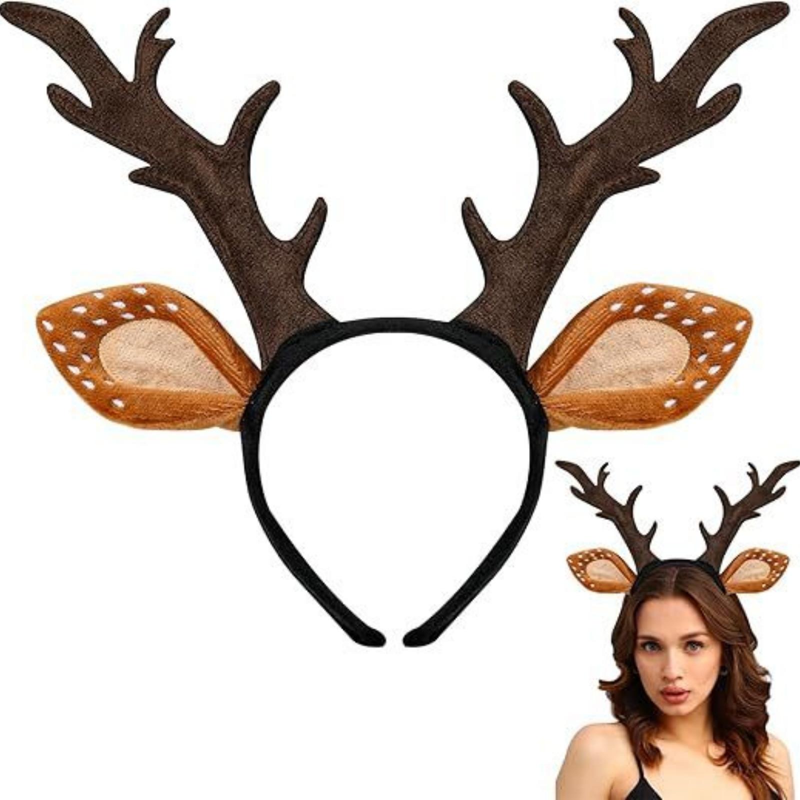 1PC Deer Antler Hair Hoop, Women s Adult Deer Costume, Cute Reindeer Antler & Ear Costume Accessories - Suitable for Halloween,