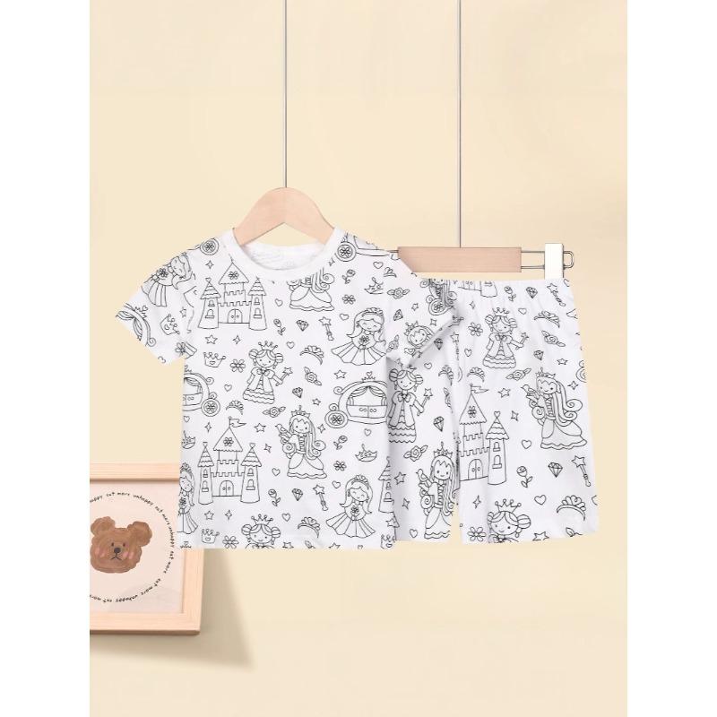 Kinder Cartoon Schlafanzug Set Bequem Atmungsaktiv Hauskleidung Für DIY Handbemalte Graffiti Kunst Kreatives Zeichnen