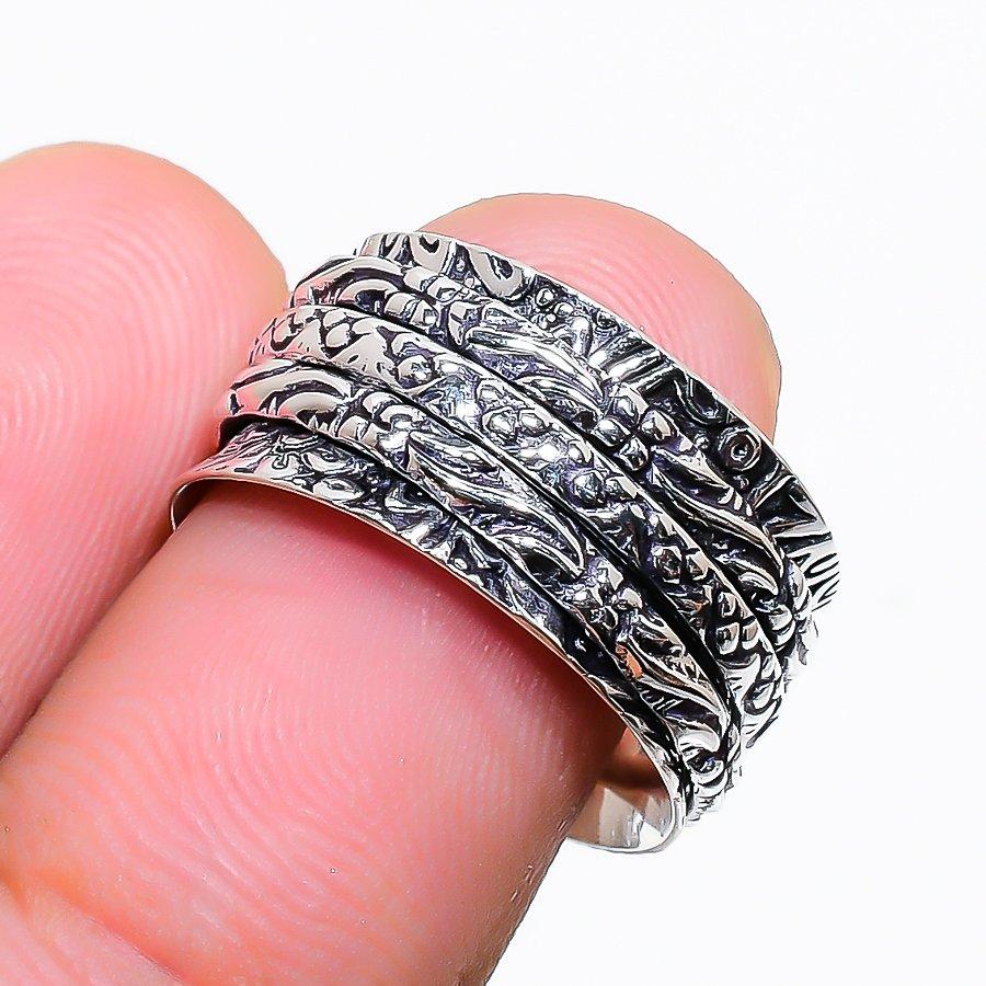 

Кольцо Natural Meditation Spinner ручной работы из стерлингового серебра 925 пробы, размер 5,5 Z6S97