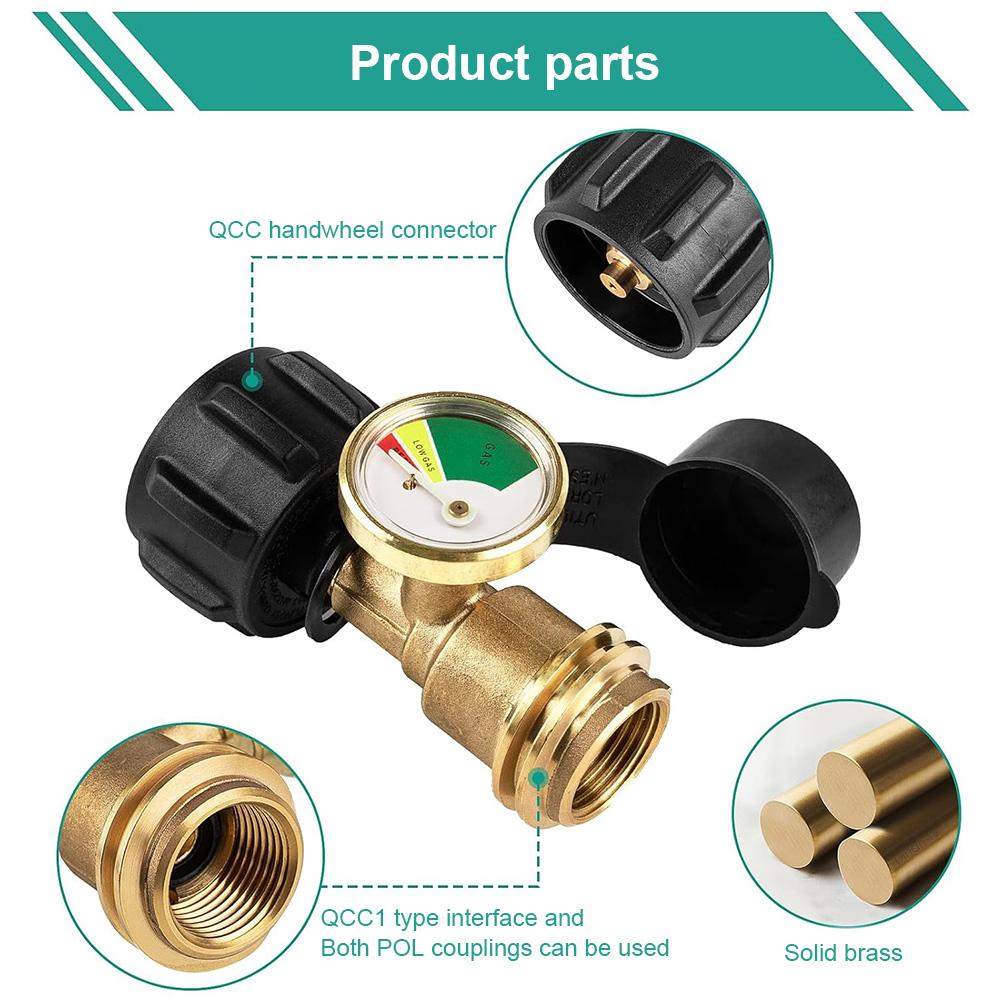 Propane Tank Gauge Level Indicator Color Coded Universal Propane Gauge Gas Pressure Meter Brass Propane Gas Gauge for BBQ Grill