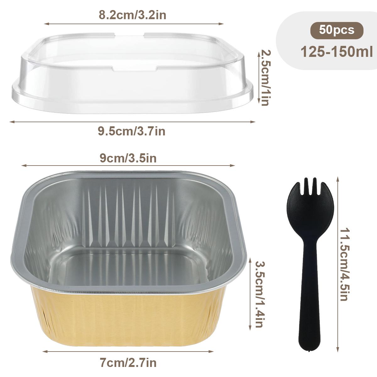 50Pcs Aluminum Foil Cupcake Cups Non-Stick Foil Baking Cups 150ml Square Ramekin Pudding Dessert Cups Cream Cups Containers